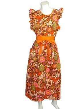 DESIGN HOUSE Apron Wrap Dress, M/L, Pinafore, Mod Psycodelic print, Midi/Maxi
